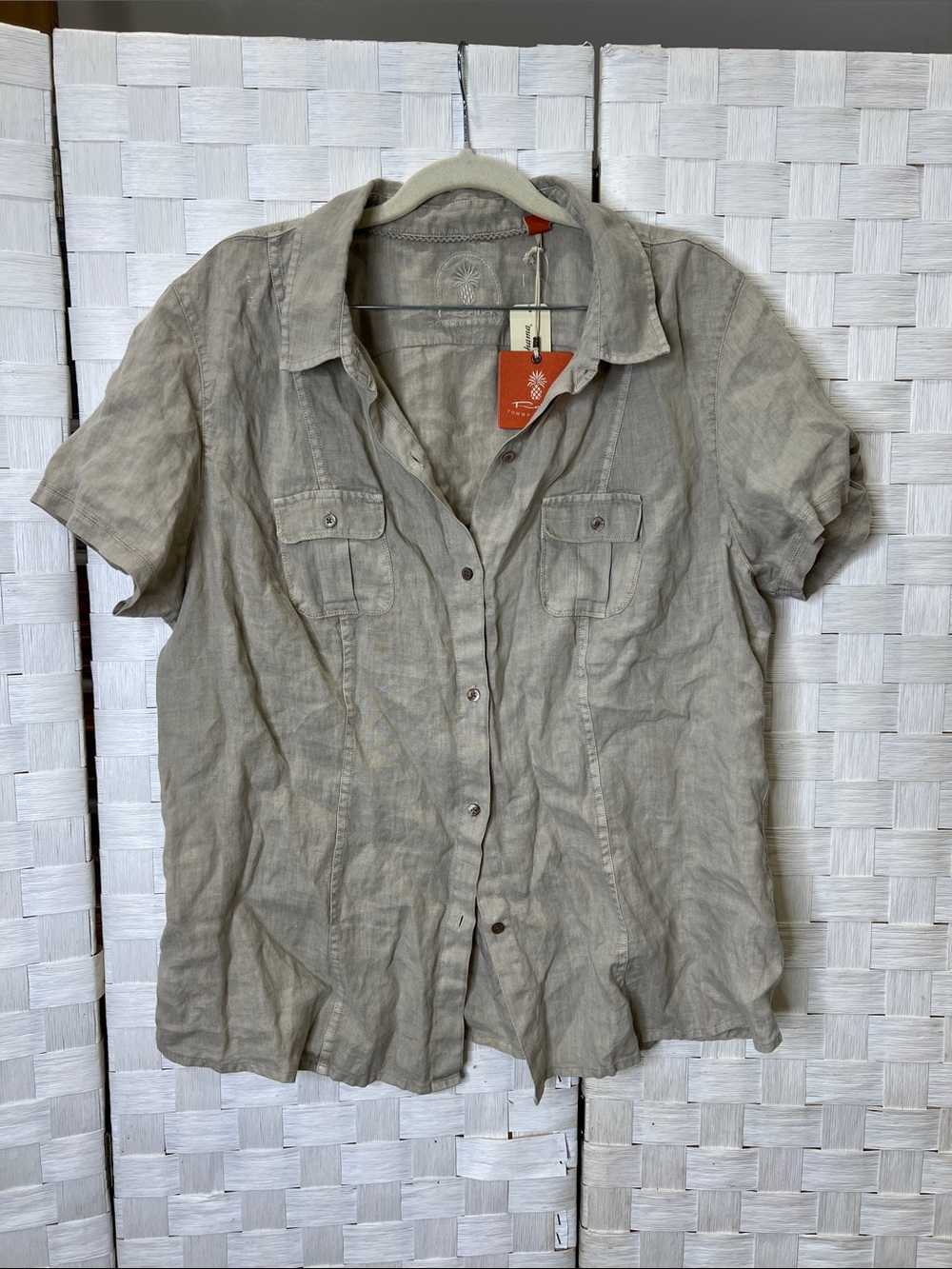 Tommy Bahama Short-Sleeve Linen Button-Down in Light Taupe